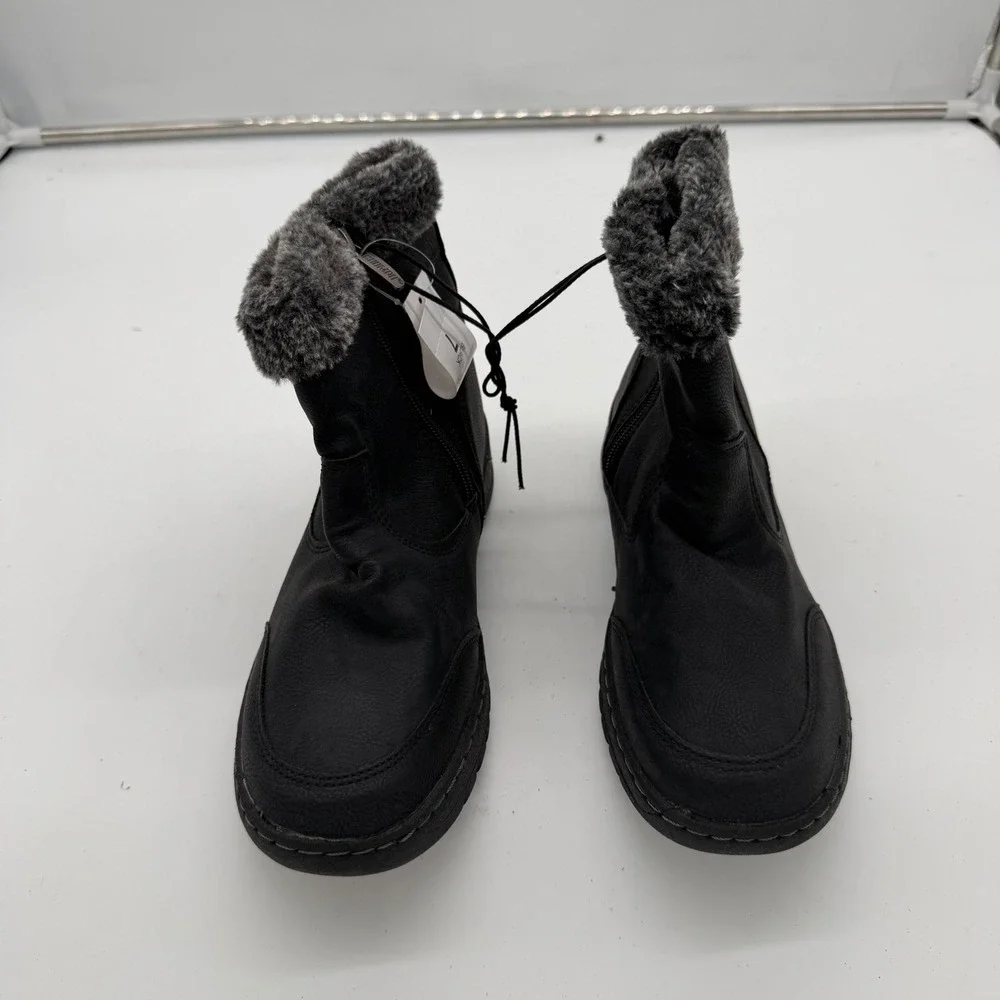 Khombu Addison Womens Black Faux Fur Trim Winter Ankle Boots Size 7 1624858